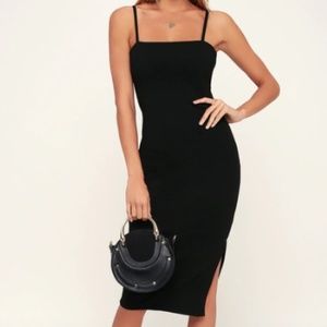 LULUS PAULINA BLACK BODYCON MIDI DRESS